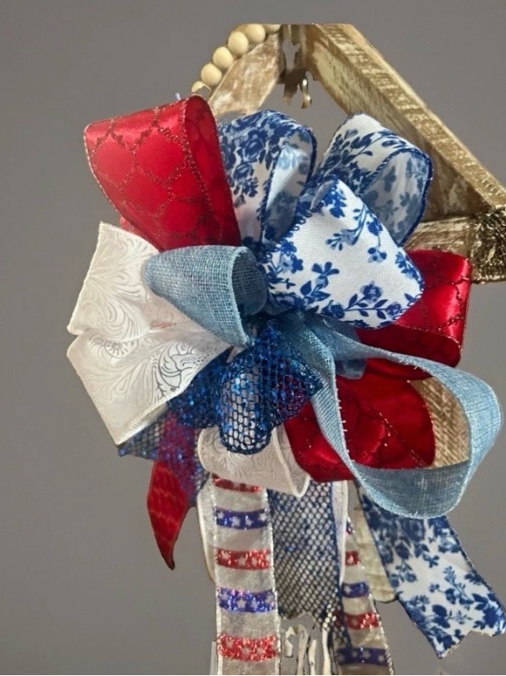 Patriotic Red, White & Blue Holiday Bow - Home Holiday Decoration